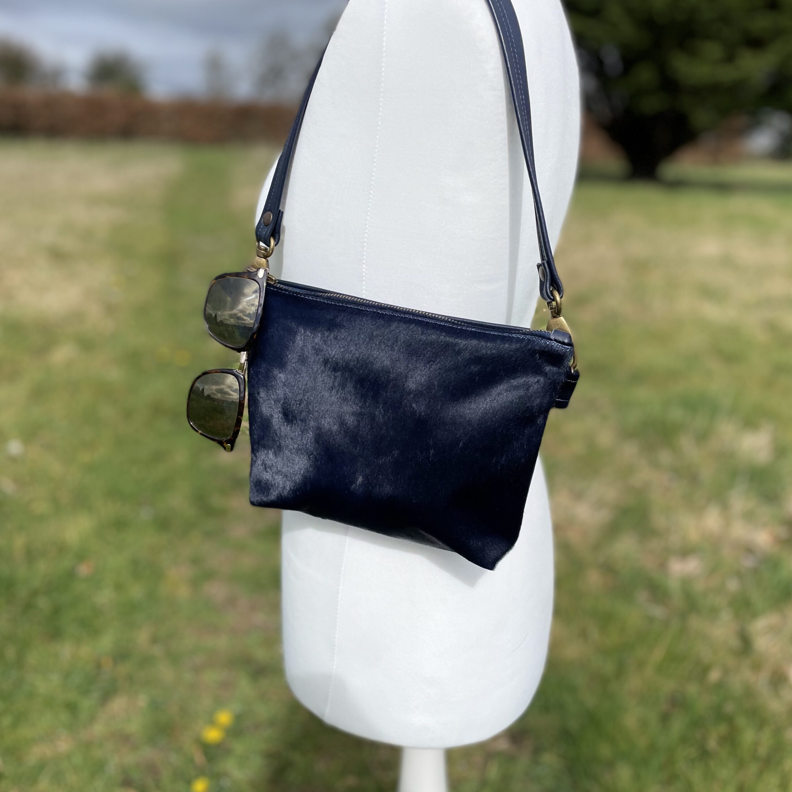 Navy Blue Cowhide Leather Shoulder Bag Hurdwick Handmade Bag Company